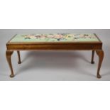 A Mid 20th Century Tapestry Topped Mahogany Framed Duet Stool, Cabriole Supports, 96cm Wide