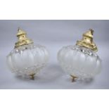 A Pair of 1950's Ceiling Hanging Light Fittings with Glass Shades, 30cm Diameter