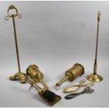 A Collection of Brass Items to Include Two Pokers in Stands, Two Clockwork Meat Jacks, Hearth