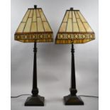 A Pair of Tall Modern Table Lamps of Tapering Form with Tiffany Style Shades, Overall Height 81cm