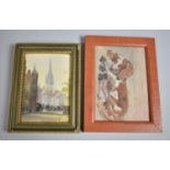 A Small Framed Watercolour of Kensington High Street Church by Miss M Lowther Together with a