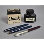 A Collection of Three Vintage Pens to Include Two Parker and On Scheaffer with Quink Ink, One Parker