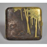 A Japanese Mixed Metal Cigarette Case Decorated with Kingfishers, Trees and Birds in Flight,