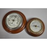 Two Edwardian Circular Aneroid Wall Hanging Barometers, Largest 21cm Diameter