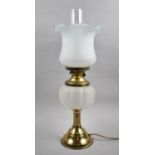 A Mid 20th Century Table Lamp in the Form of a Victorian Style Brass and Glass Oil Lamp, Overall