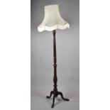 A Late 20th Century Mahogany Standard Lamp on Tripod Base, Reeded Column Support with Acanthus