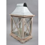 A Modern Wooden Framed and Glazed Candle Lantern with Tin Roof, 41cm high
