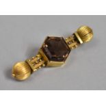 A Victorian Etruscan Revival Gold Metal (But Unstamped) Smokey Quartz Brooch, 12.7cm wide, 7.3g