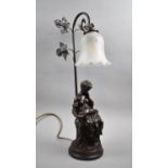 A Modern Figural Bronzed Resin Table Lamp in the Form of Seated Classical Maiden, 46cm high