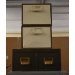 A Pair of Bisley Metal Card Filing Boxes and Roneo Vintage Green Painted Two Drawer Example