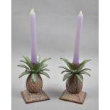 A Pair of Modern Metal Novelty Candlesticks in the Form of Pineapple, Bases 14cm high