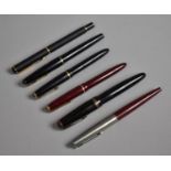 A Collection of Six Assorted Parker Pens all with 14ct Gold Nibs