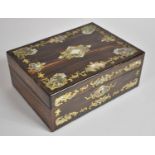 A Pretty Victorian Rosewood Workbox with Gilt Brass and Mother of Pearl Inlay to Front and Lid,