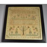 A Framed Sampler, The Work of 'Mary Wyatt 180?' Illustrated with Adam and Eve, Flowers, Birds and