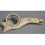 A 19th Century Novelty Maring Ivory Captains Magnifying Glass Formed as Whale with Carved Details