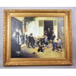 A Very Large Gilt Framed Oil on Canvas Depicting School Children, Signed Geoffrey, 115x88cm