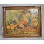A Framed Still Life Oil on Board, Fruit, Flowers and Insects, Board 53cmsx41cms, Frame 64cmsx51cms