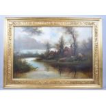 A 19th Century Gilt Framed Oil on Canvas, Great Marlow on Thames by C H Cole, Details Verso, Has
