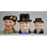 A Collection of Three Character Jugs to Include Carlton Ware Winson, Wilton Winston and Royal