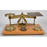 A Late 20th Century Set of Brass Postage Scales in the Victorian Style on Wooden Plinth Base, 21cm