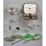 A Collection of Various Silver and Silver Plate to Include Cased Set of Teaspoons and Sugar Bow,