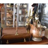 A Collection of Various Copper and Brasswares to Include Log Basket, Coal Scuttle, Companion Sets,