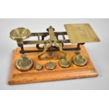 A Late 19th/Early 20th Century Set of Brass Postage Scales Set on Oak Plinth Base, 20cm Wide,