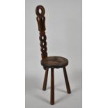 A Modern Welsh Style Tripod Tripod Spinning Chair with Carved Seat and Pierced Back
