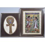 Two Egyptian Souvenir Painting on Papyrus, Largest 19x24cm
