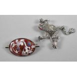 Two Silver Brooches, Frog and Oval