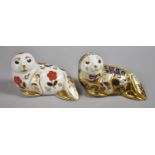 Two Royal Crown Derby Paperweights, Harbour Seal Limited Edition with Gold Button and Harbour Seal