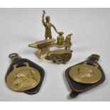 A Collection of Brass Ornaments to Include Blacksmith, Anvil, Pig and Oliver Twist and Scrooge Horse