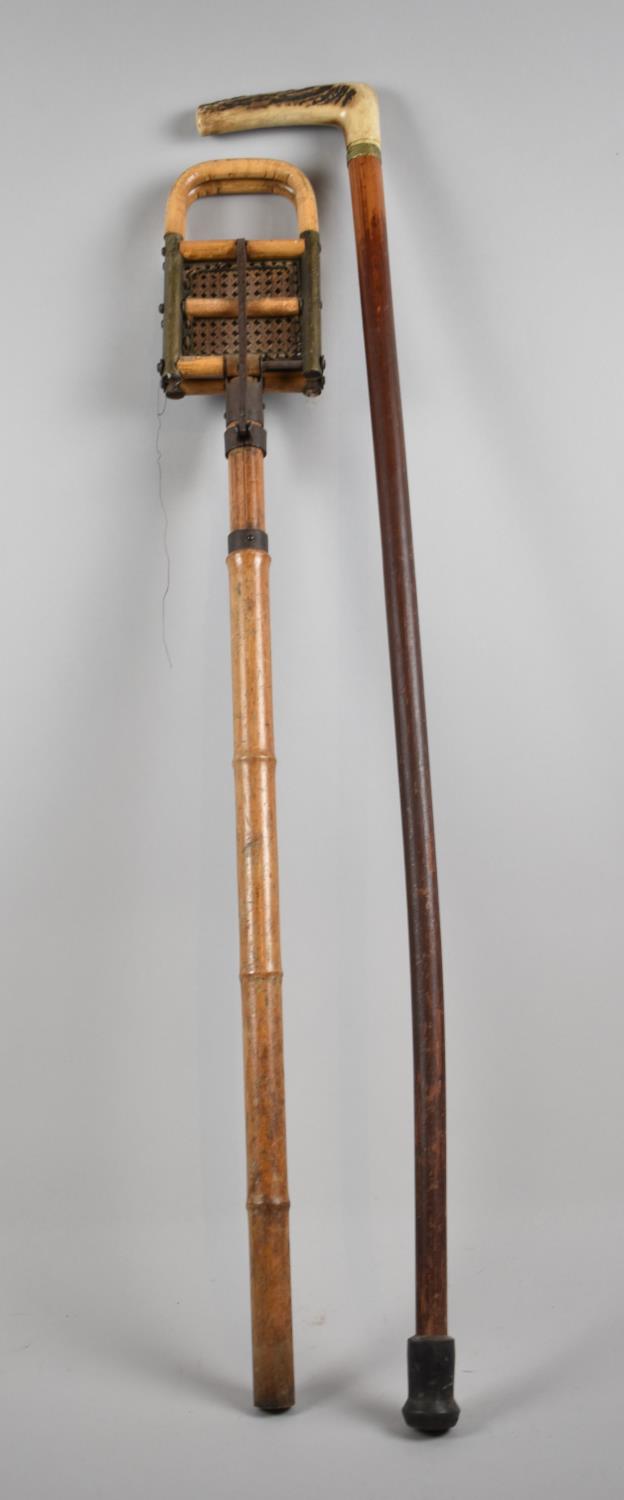 A Bone Handled Walking Stick in the Form of a Crop, Together with a Vintage Bamboo Shooting Stick, - Image 2 of 2