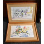 A Pair of Framed Still Life Prints, Vases of Flowers, 55x36cm