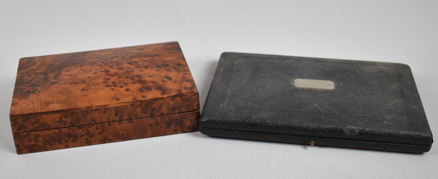 A Moroccan Thuja Wood Two Division Card Box Together with an Incomplete Drawing Set - Image 2 of 2