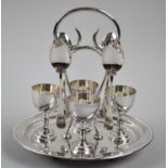 A Silver Plated Egg Cruet with Four Egg Cups and Spoons, the Border Inscribed G F S Dorothy