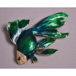 A Late 20th Century Green Enamelled Gilt Large Brooch in the Form of a Goldfish, 9cm long