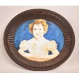 A Vintage Carved Wooden Photo Frame Containing Hand Coloured Picture of Young Girl, 36x32cm