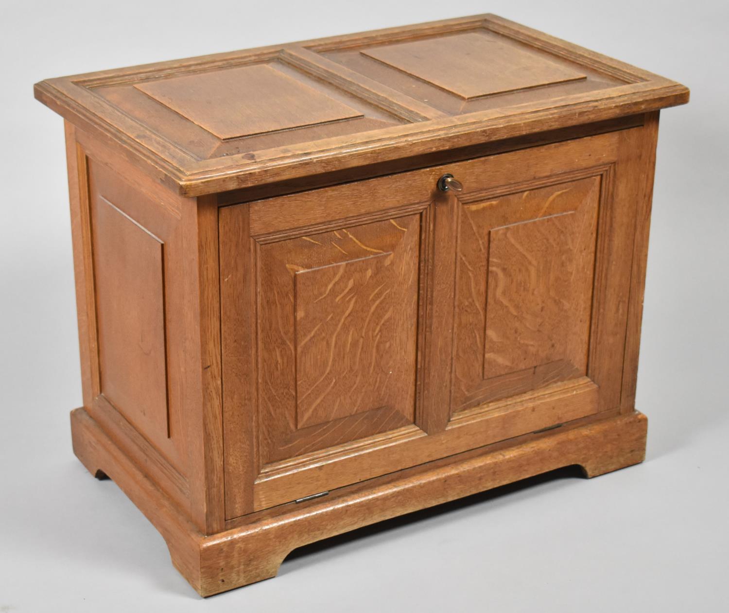 A Small Mid 20th Century Oak Two Panel Chest with Pull Down Front, 60cm x 38cm x 46cm High