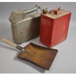Two Vintage Petrol Cans and a Shovel