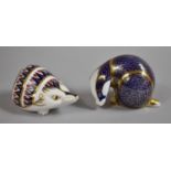 Two Royal Crown Derby Paperweights, Hedgehog with Silver Button and Badger without Button