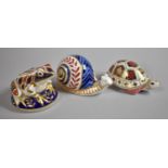 A Collection of Three Royal Crown Derby Paperweights to Include Frog, Snail and Tortoise, Two with