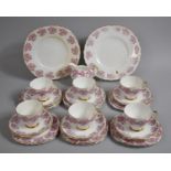 A Royal Vale Pink Floral Lined Decorated Tea Set to comprise Six Cups, Eleven Saucers, Thirteen Side