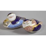 Two Royal Crown Derby Paperweights, Duck with Silver Button and Quail with Silver Button