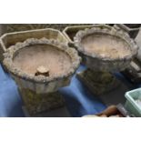 A Pair of Reconstituted Stone Campana Urns on Square Plinth Bases, Each 50cm Diameter