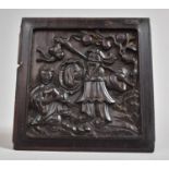 A Chinese Hardwood Carved Panel, the One Side with Chinese God and Reverse with Character Mark, 15cm