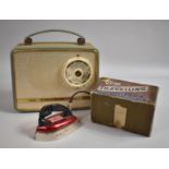 A Vintage "Clem" Travelling Iron in Original Cardboard Box Together with a Ekco Mains Battery