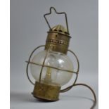 A Modern Brass Ceiling Hanging Lantern with Globe Shade, 37cm high