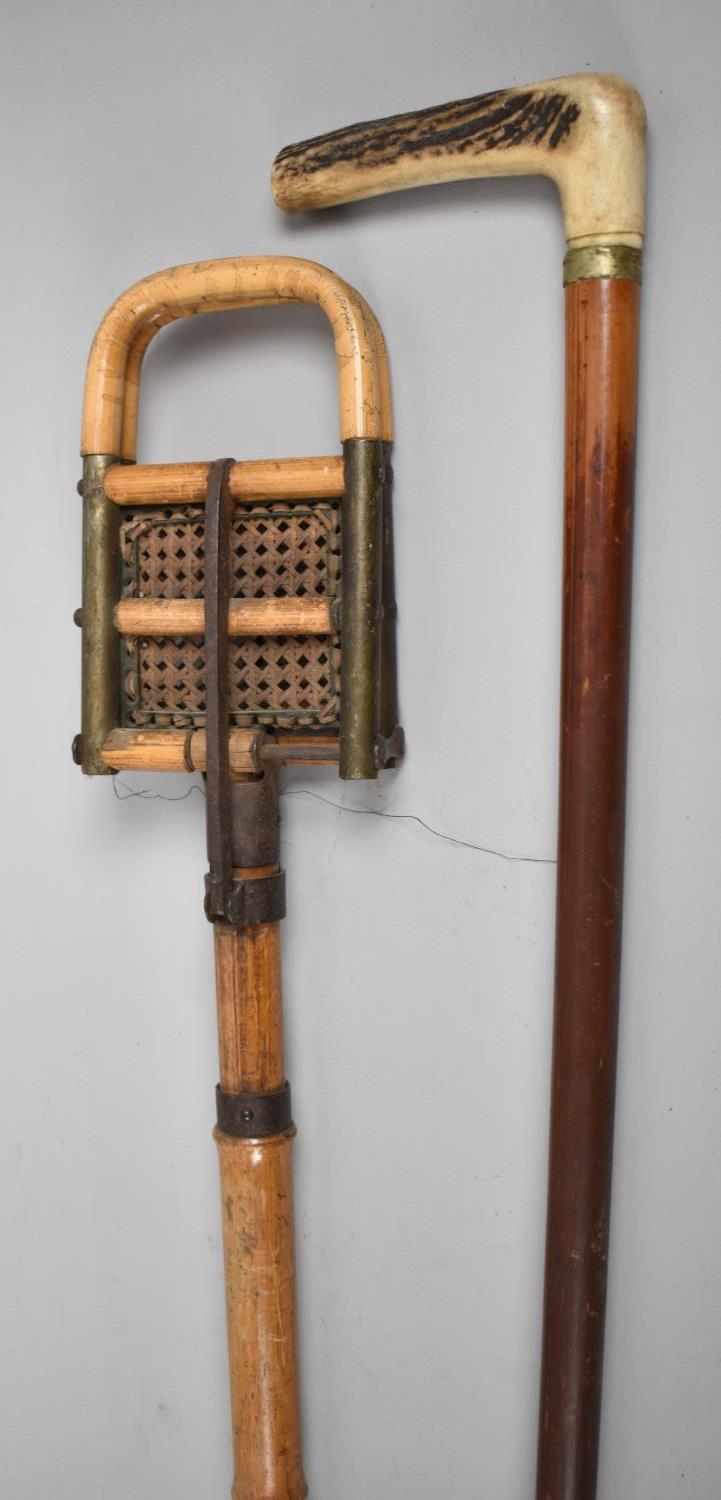 A Bone Handled Walking Stick in the Form of a Crop, Together with a Vintage Bamboo Shooting Stick,