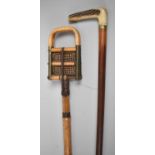 A Bone Handled Walking Stick in the Form of a Crop, Together with a Vintage Bamboo Shooting Stick,